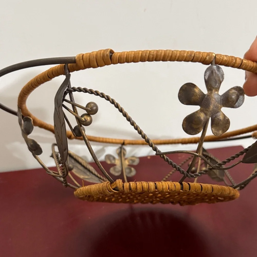 Decorative Woven Metal Basket with Floral Design